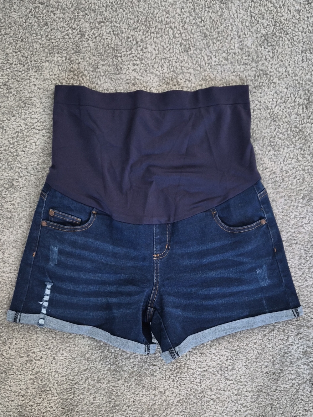 Maternity Denim Shorts with Dark Navy Panel